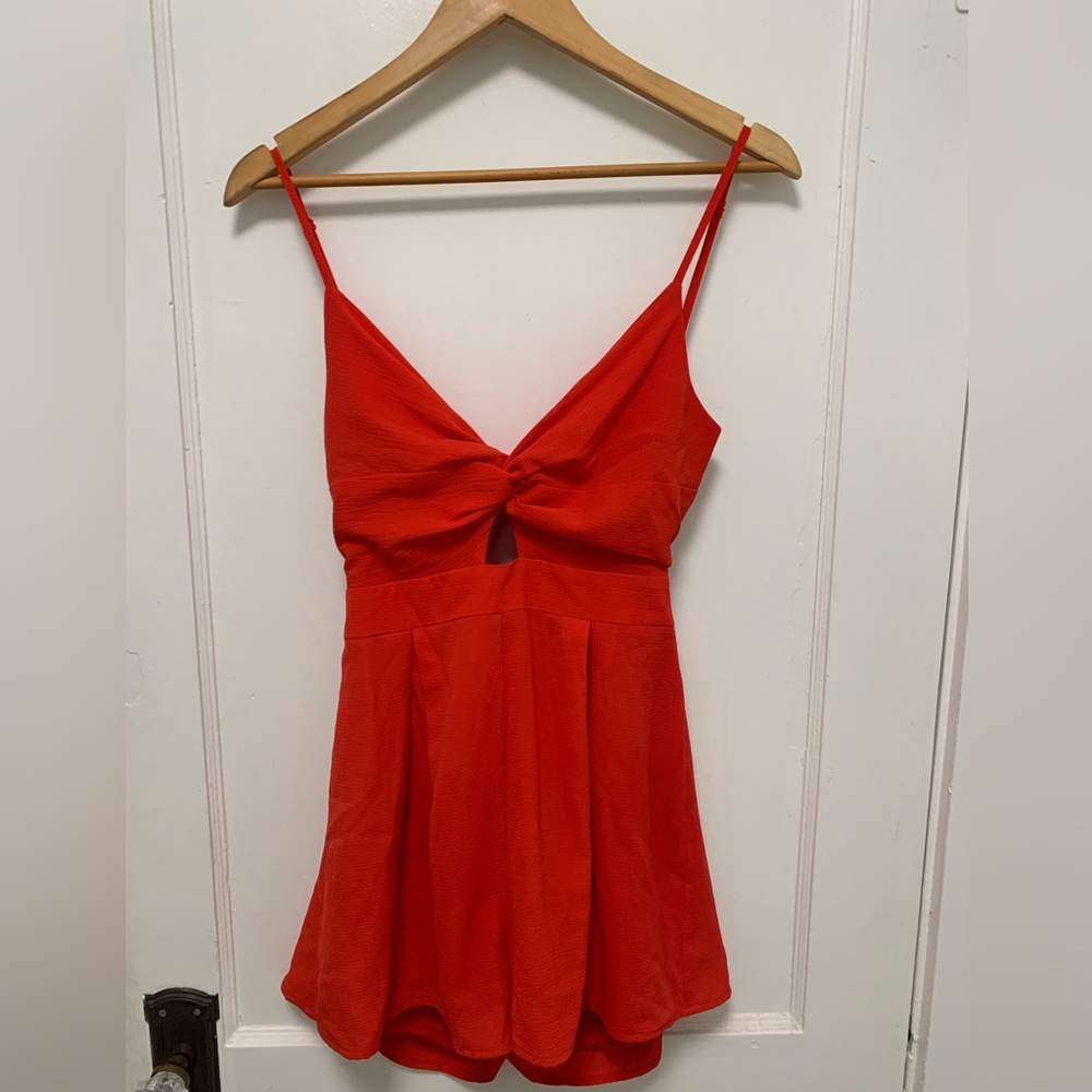 Strappy Open Back Romper w/ Front Cutout in Red